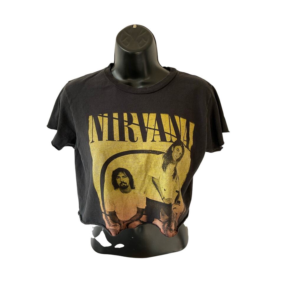 Nirvana Band T Shirt Cropped Distressed Faded Black Grunge